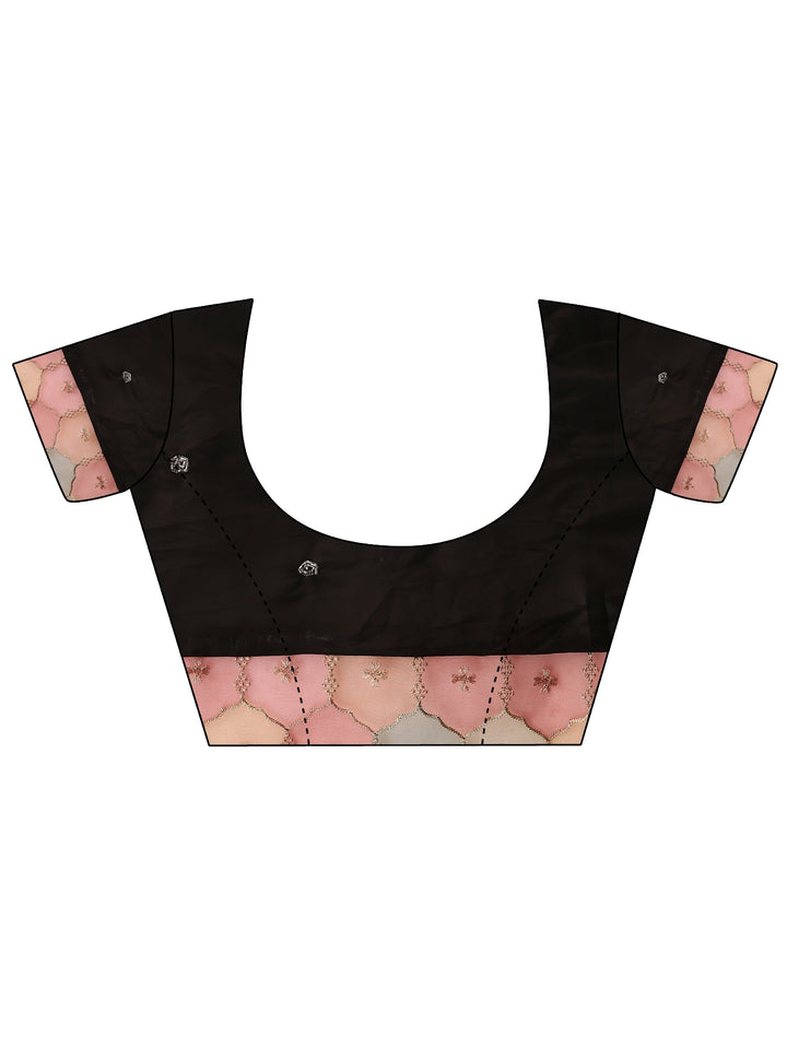 Black Geometric Embellished Silk Blend Saree With Unstitched Blouse Piece