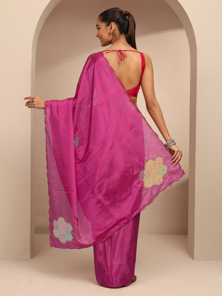 Pink Geometric Embellished Silk Blend Saree With Unstitched Blouse Piece