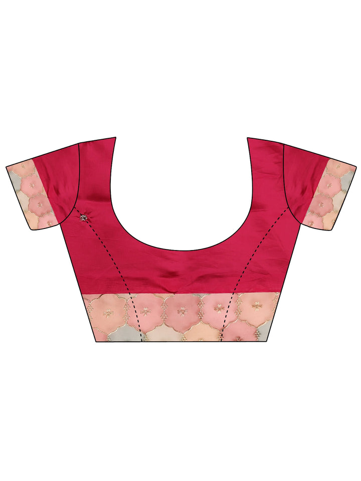 Pink Geometric Embellished Silk Blend Saree With Unstitched Blouse Piece