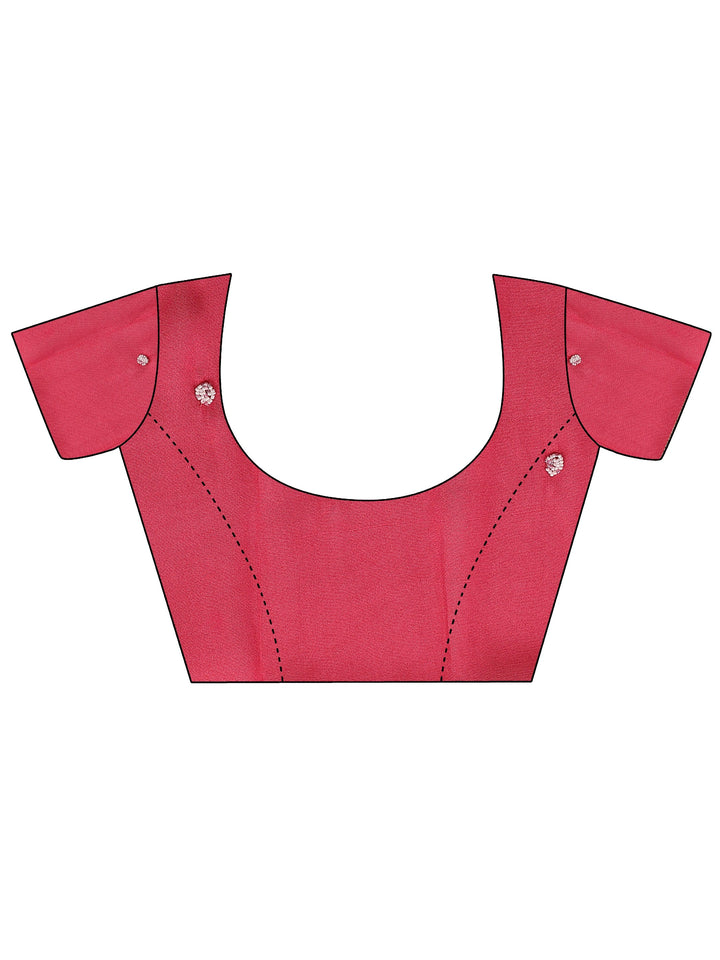 Pink Embellished Silk Blend Saree With Unstitched Blouse Piece