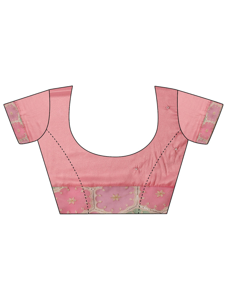 Pink Geometric Embellished Silk Blend Saree With Unstitched Blouse Piece