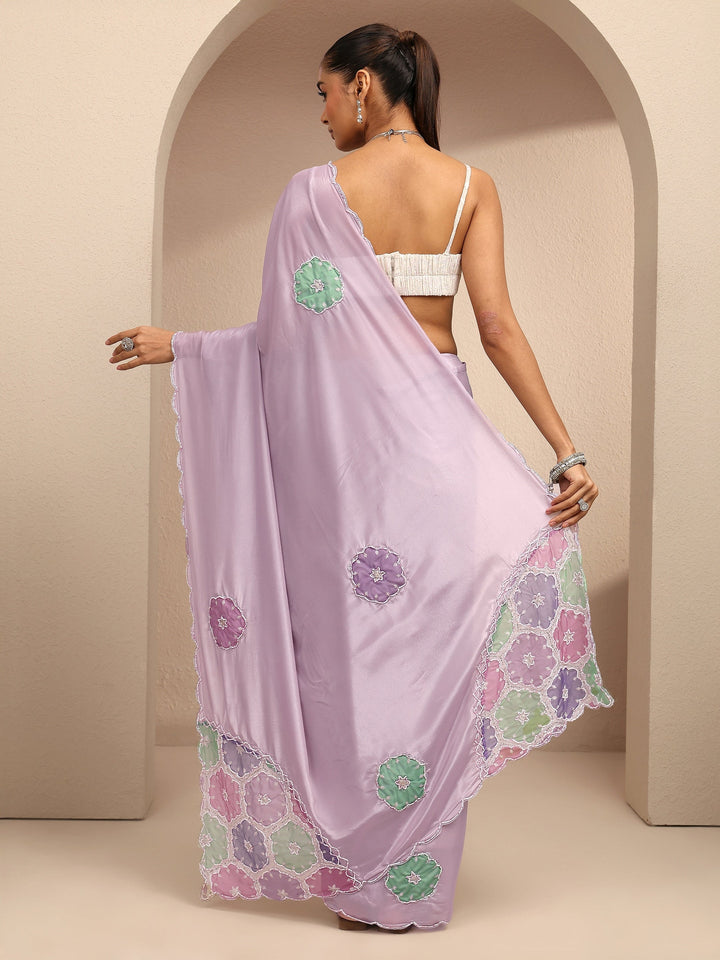 Lavender Geometric Embellished Silk Blend Saree With Unstitched Blouse Piece