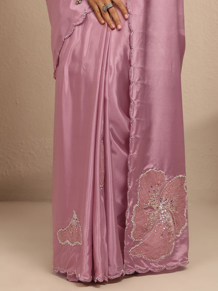 Mauve Embellished Silk Blend Saree With Unstitched Blouse Piece