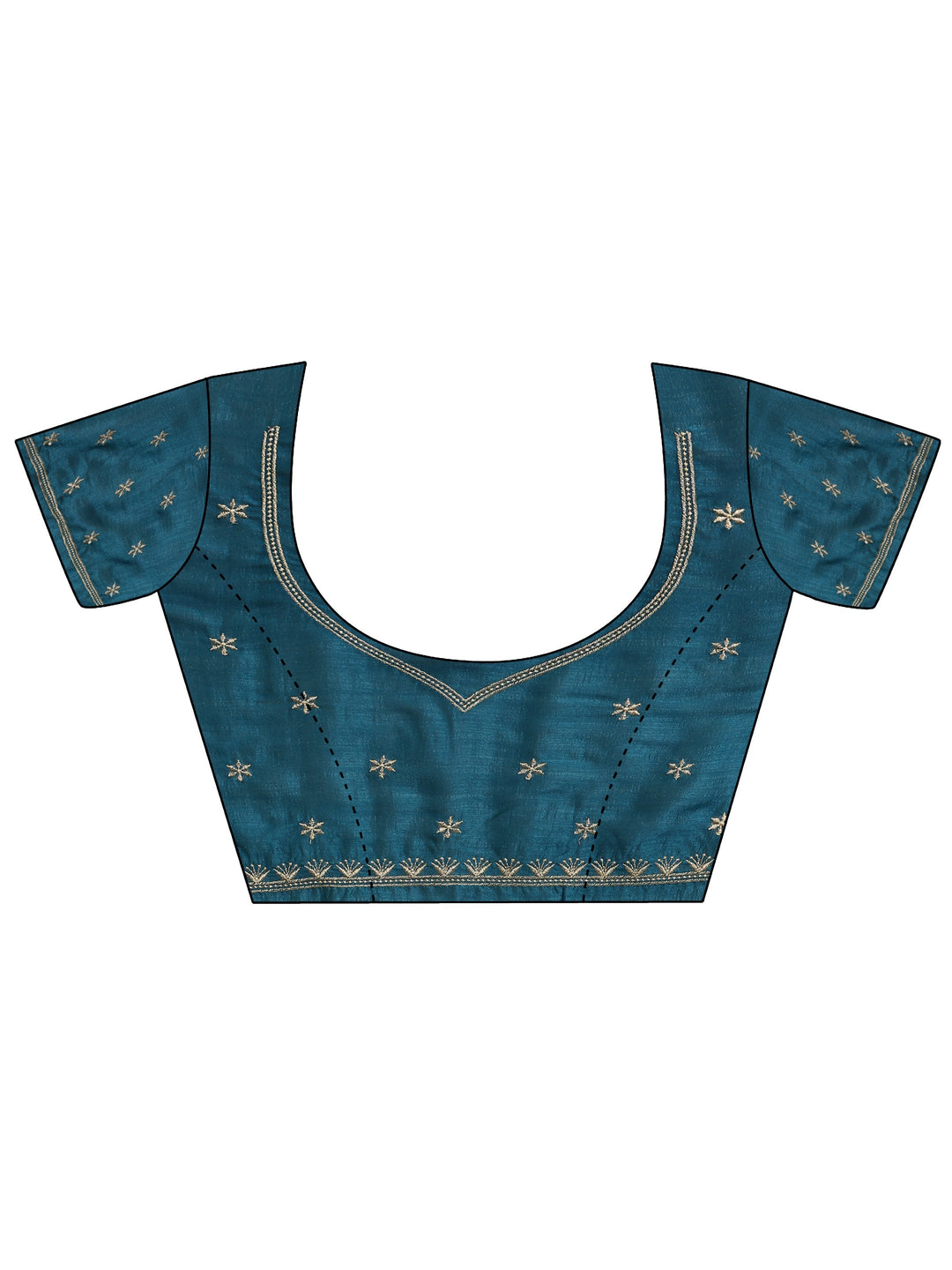 Teal Embellished Silk Blend Saree With Unstitched Blouse Piece