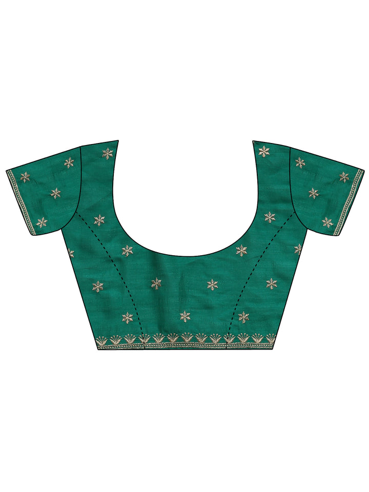 Green Embellished Silk Blend Saree With Unstitched Blouse Piece