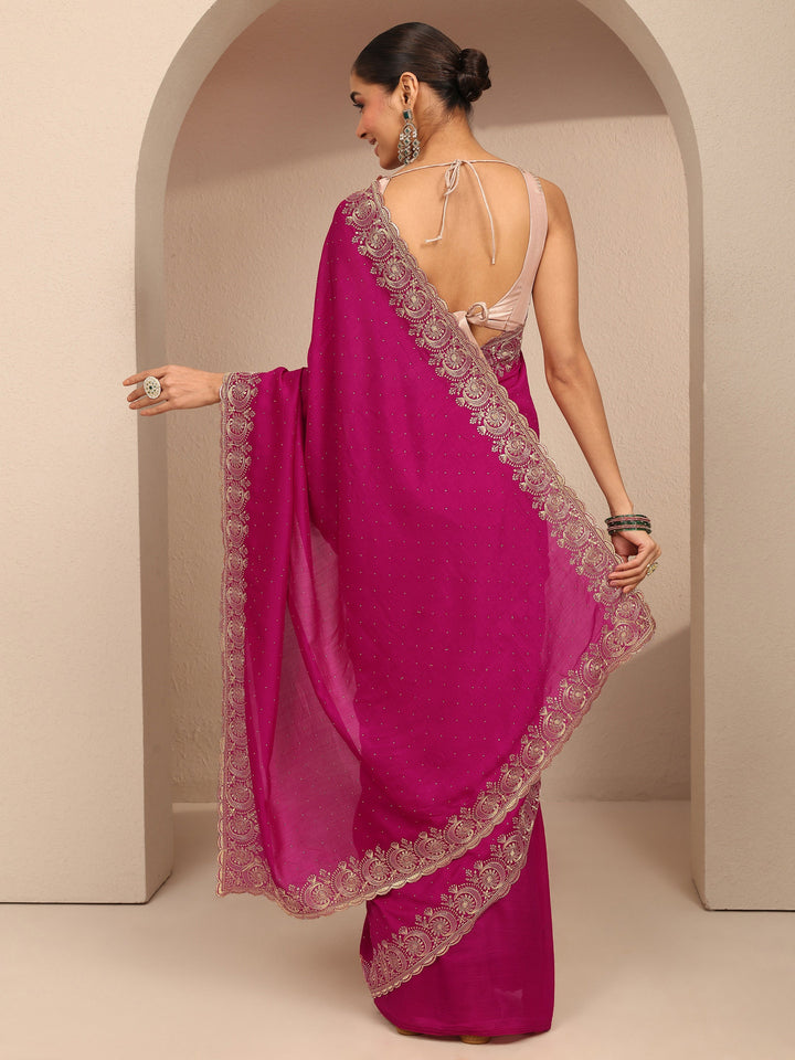 Pink Embellished Silk Blend Saree With Unstitched Blouse Piece