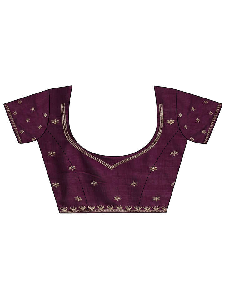Burgundy Embellished Silk Blend Saree With Unstitched Blouse Piece