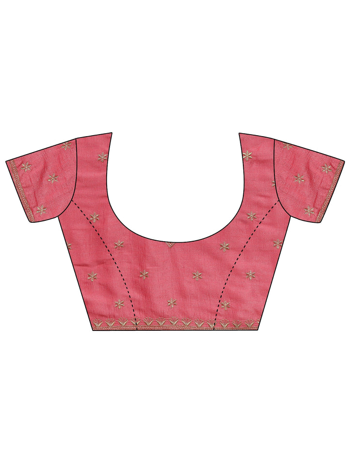 Coral Embellished Silk Blend Saree With Unstitched Blouse Piece