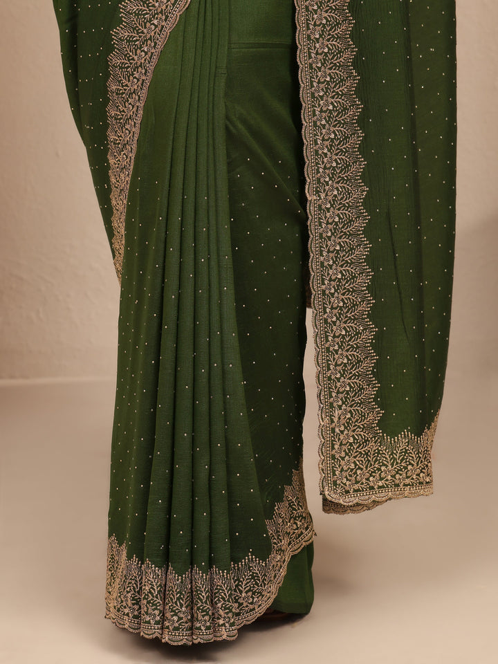 Green Embellished Silk Blend Saree With Unstitched Blouse Piece