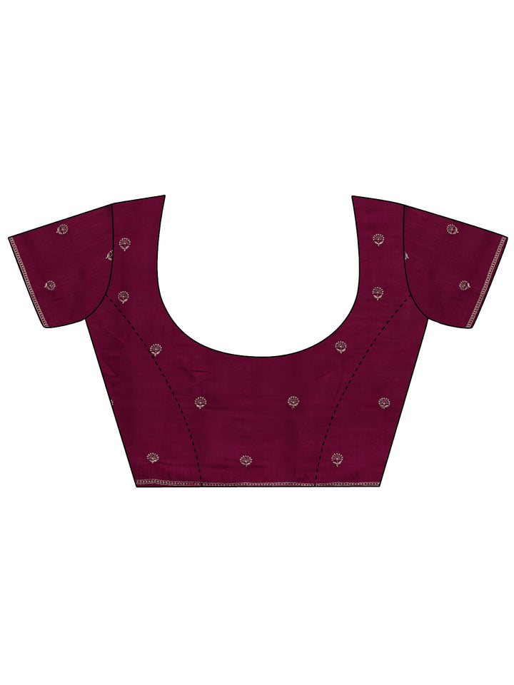 Burgundy Embellished Silk Blend Saree With Unstitched Blouse Piece