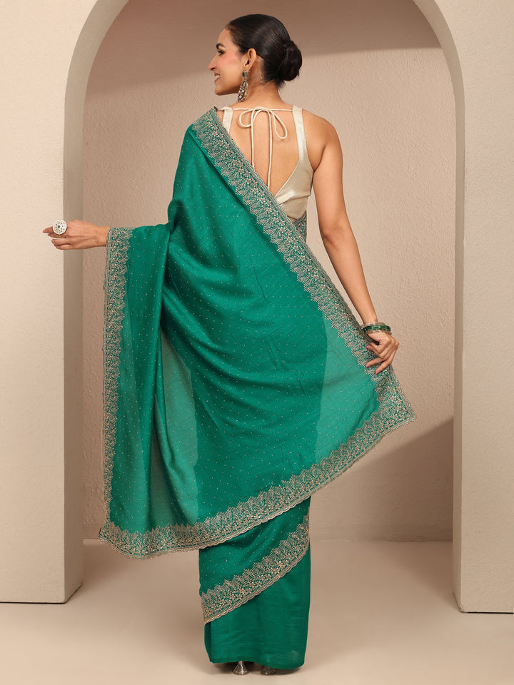 Green Embellished Silk Blend Saree With Unstitched Blouse Piece