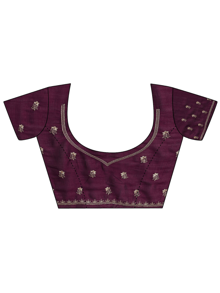 Burgundy Embellished Silk Blend Saree With Unstitched Blouse Piece