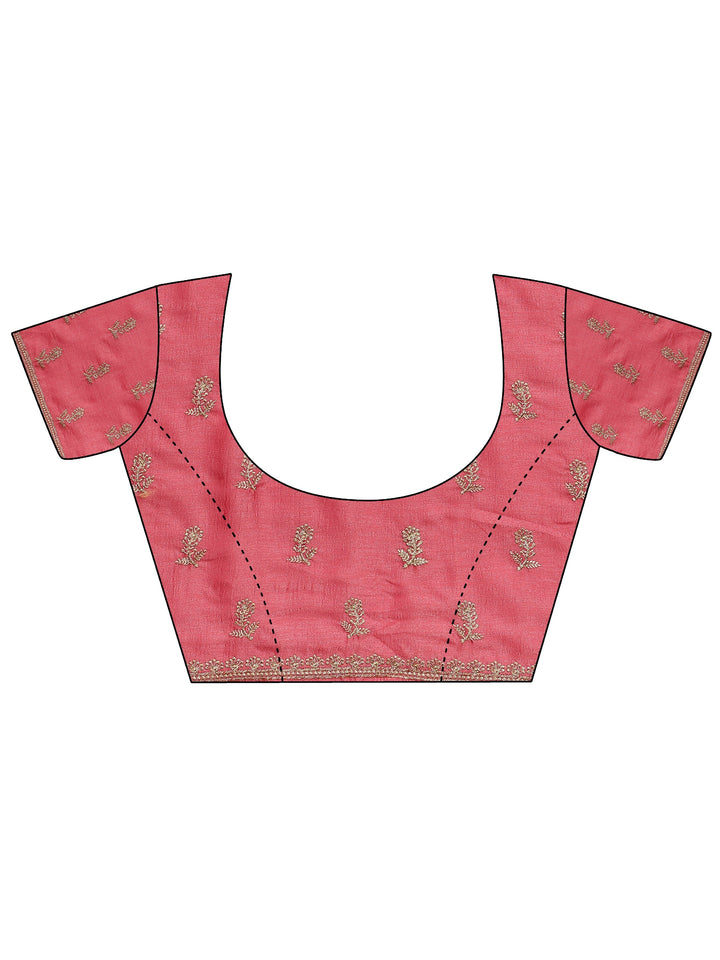 Coral Embellished Silk Blend Saree With Unstitched Blouse Piece