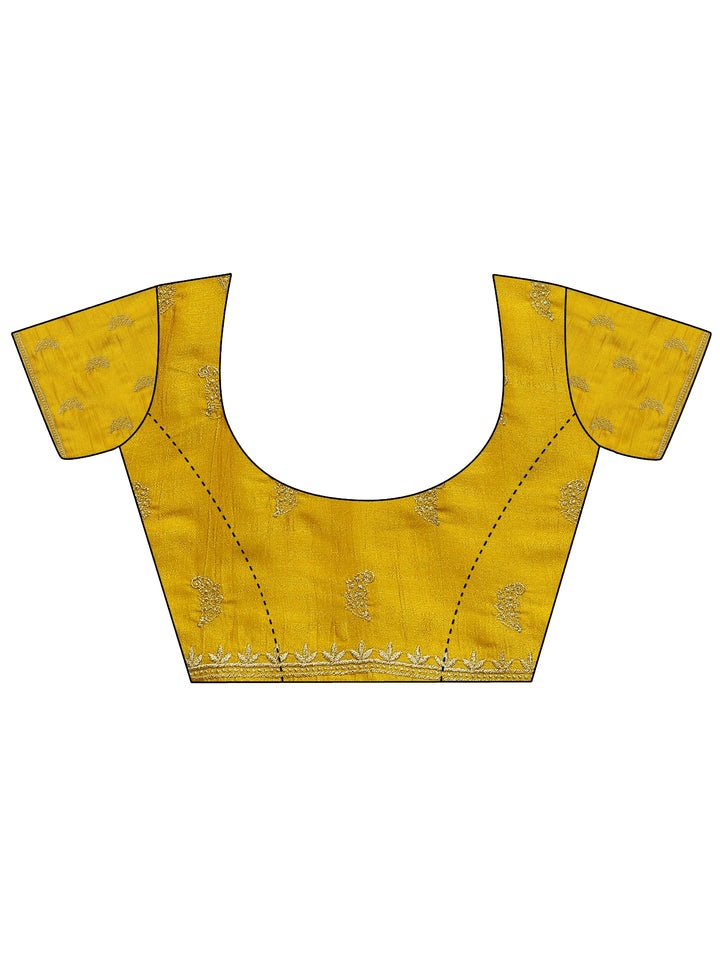 Mustard Embellished Silk Blend Saree With Unstitched Blouse Piece