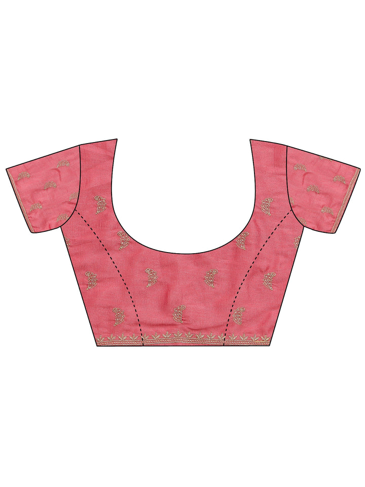 Coral Embellished Silk Blend Saree With Unstitched Blouse Piece