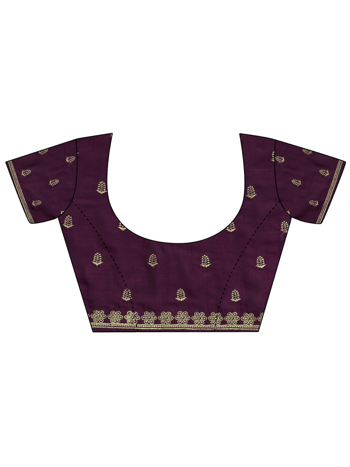 Burgundy Embroidered Silk Blend Saree With Unstitched Blouse Piece