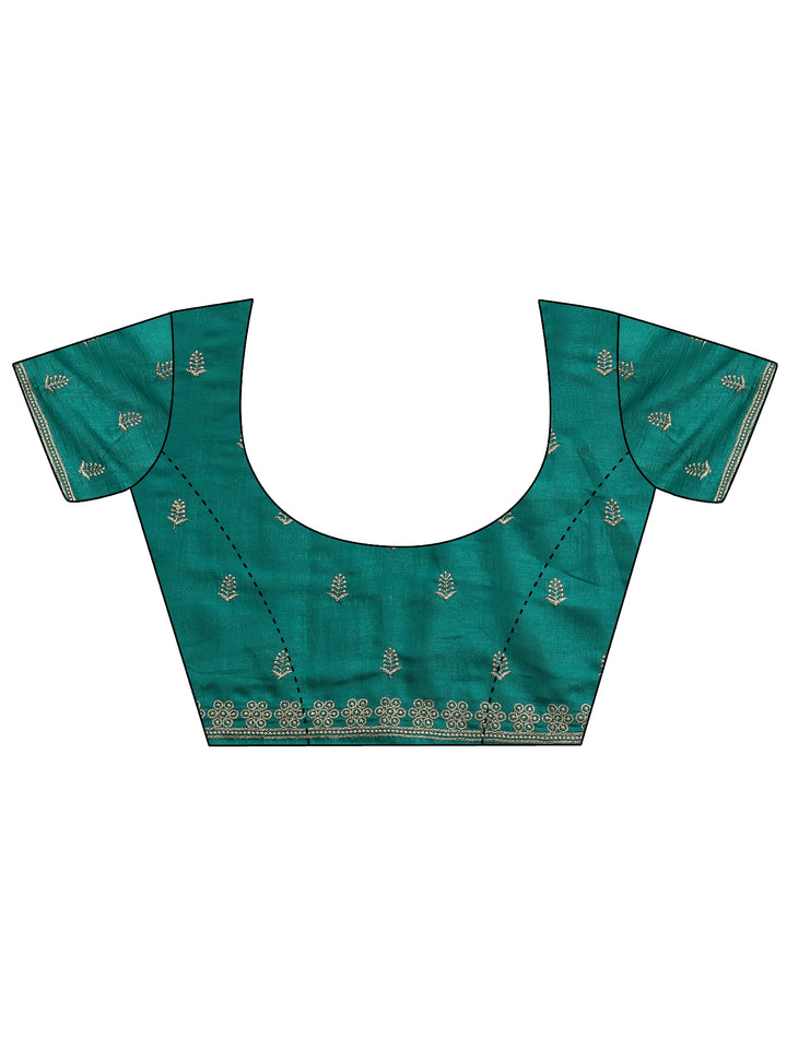 Green Embroidered Silk Blend Saree With Unstitched Blouse Piece