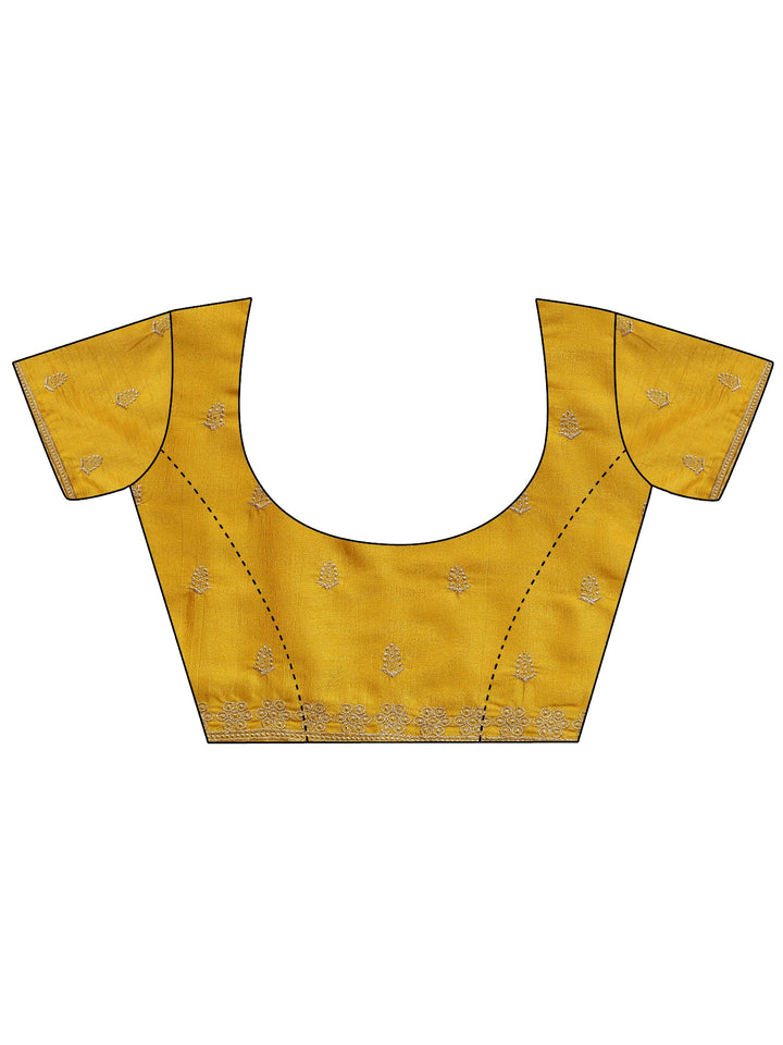Mustard Embroidered Silk Blend Saree With Unstitched Blouse Piece