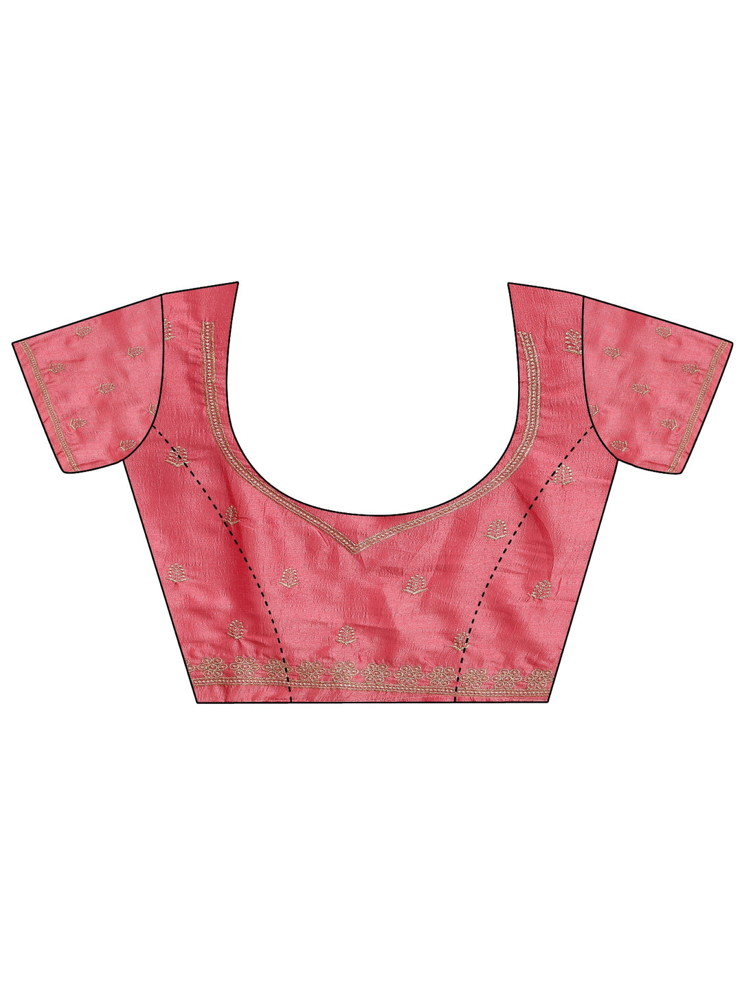 Coral Embroidered Silk Blend Saree With Unstitched Blouse Piece