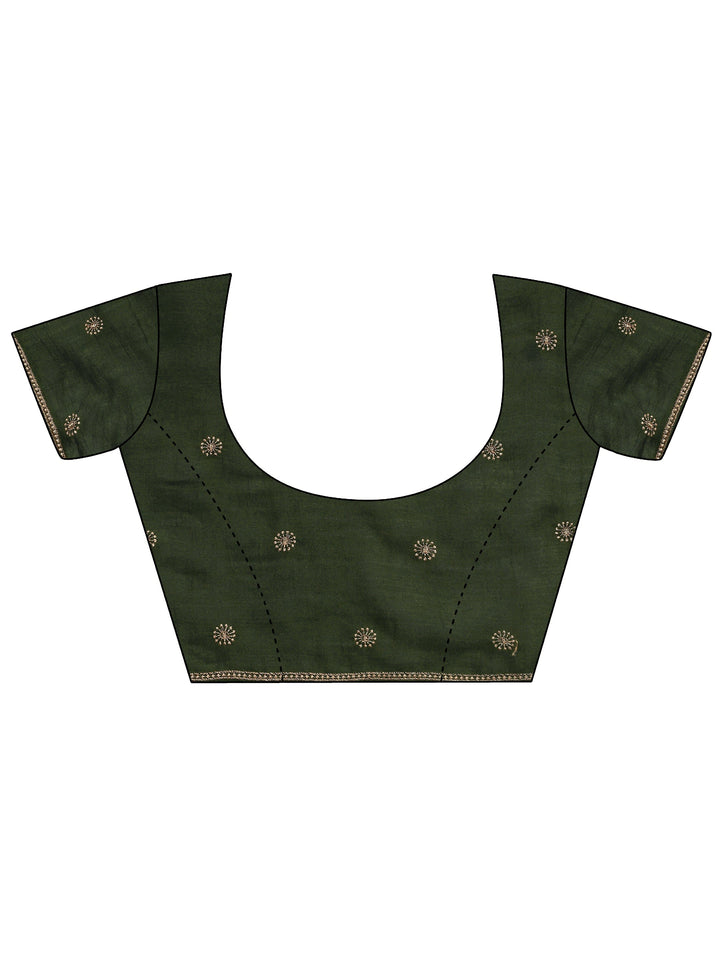 Green Embellished Silk Blend Saree With Unstitched Blouse Piece