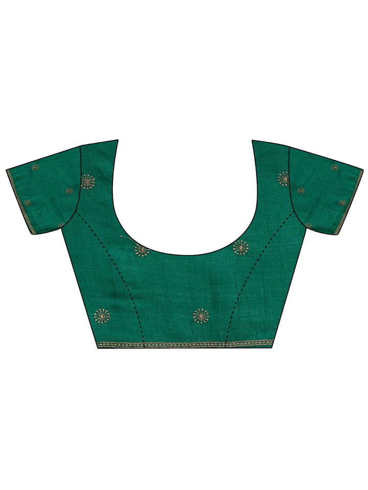 Green Embellished Silk Blend Saree With Unstitched Blouse Piece