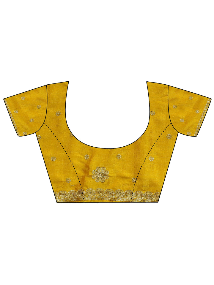 Mustard Embroidered Silk Blend Saree With Unstitched Blouse Piece