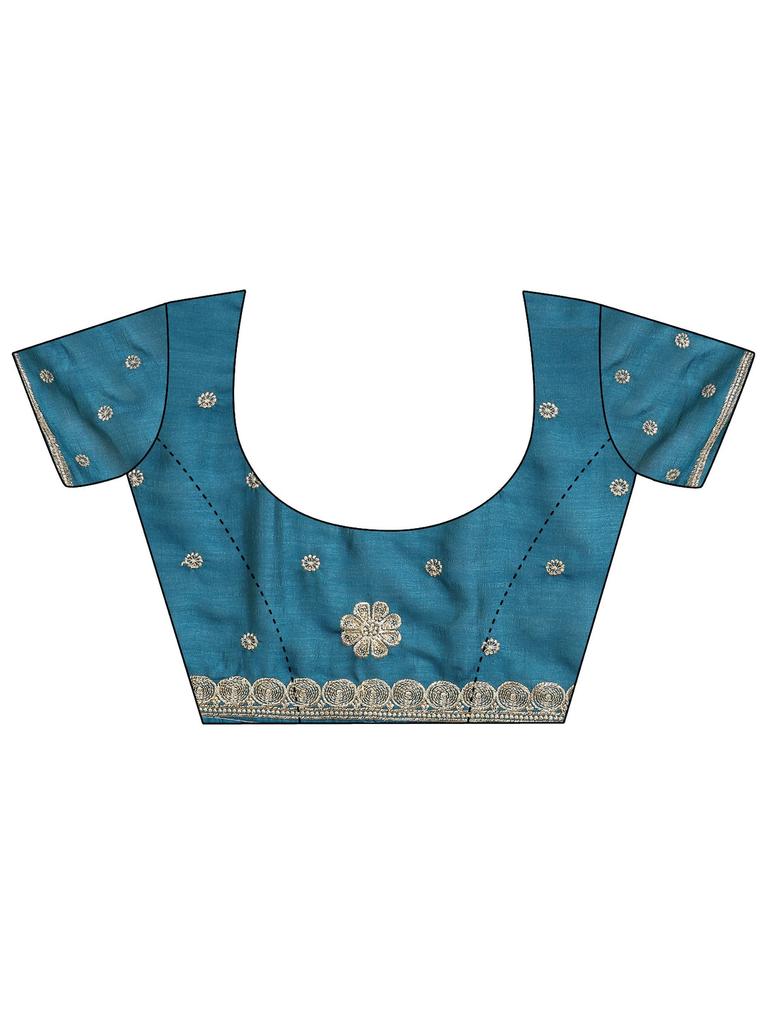 Teal Embroidered Silk Blend Saree With Unstitched Blouse Piece
