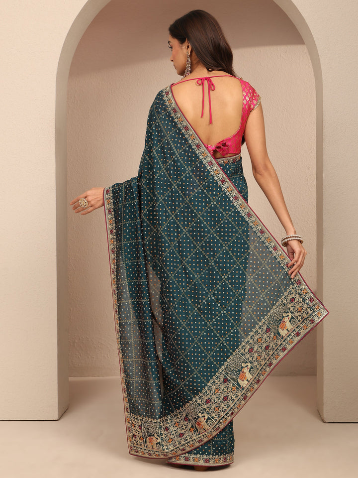 Green Bandhani Printed Silk Blend Saree With Unstitched Blouse Piece
