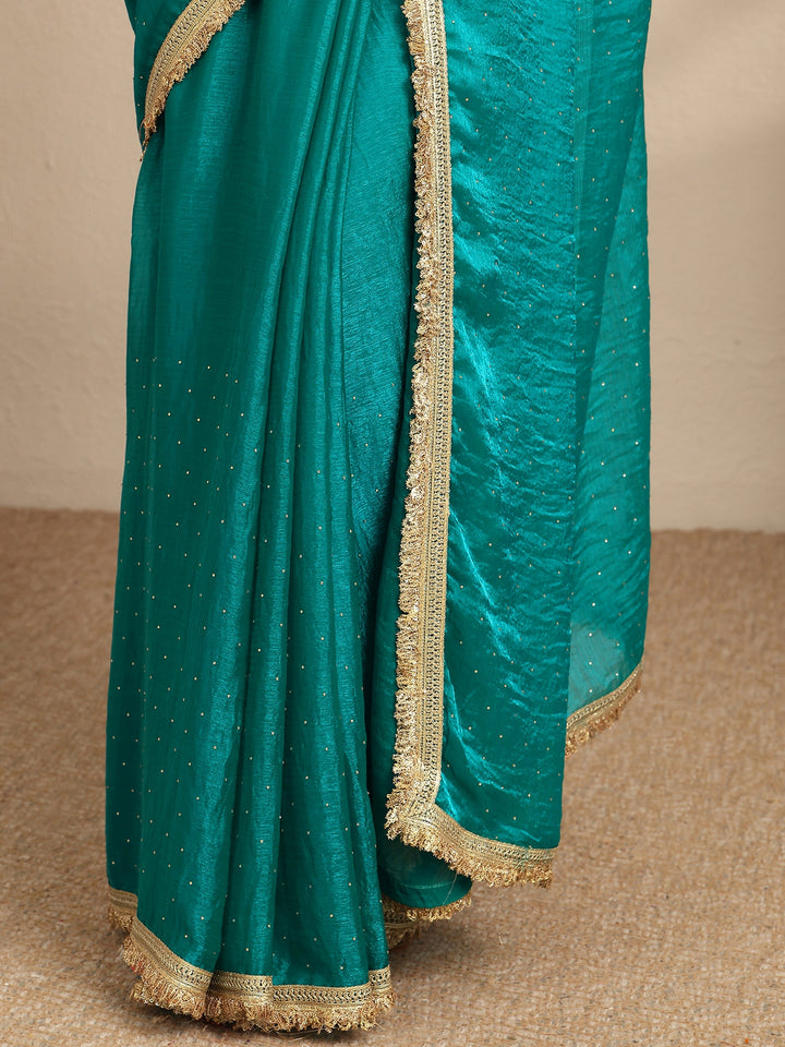 Blue Embellished Silk Blend Saree With Unstitched Blouse Piece