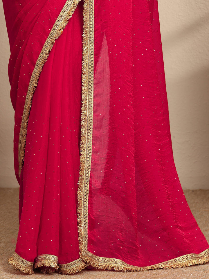Pink Embellished Silk Blend Saree With Unstitched Blouse Piece