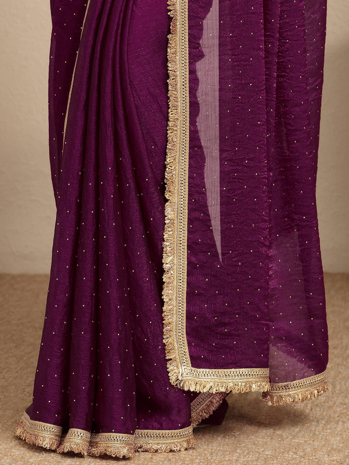 Maroon Embellished Silk Blend Saree With Unstitched Blouse Piece