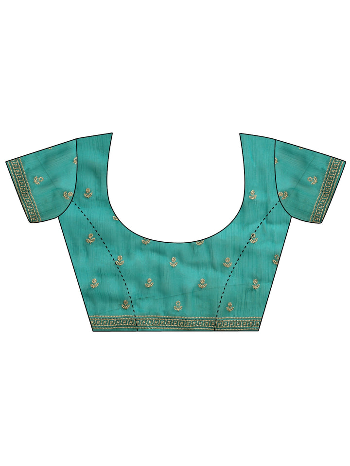 Blue Embellished Silk Blend Saree With Unstitched Blouse Piece
