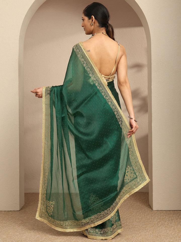 Green Embellished Silk Blend Saree With Unstitched Blouse Piece