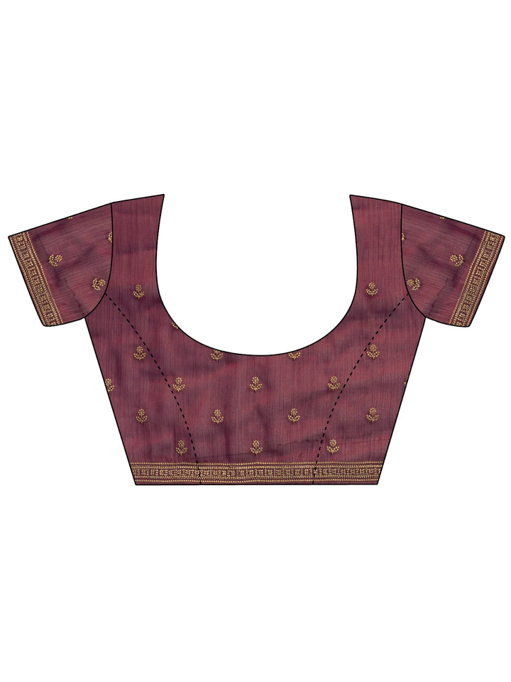 Maroon Embellished Silk Blend Saree With Unstitched Blouse Piece