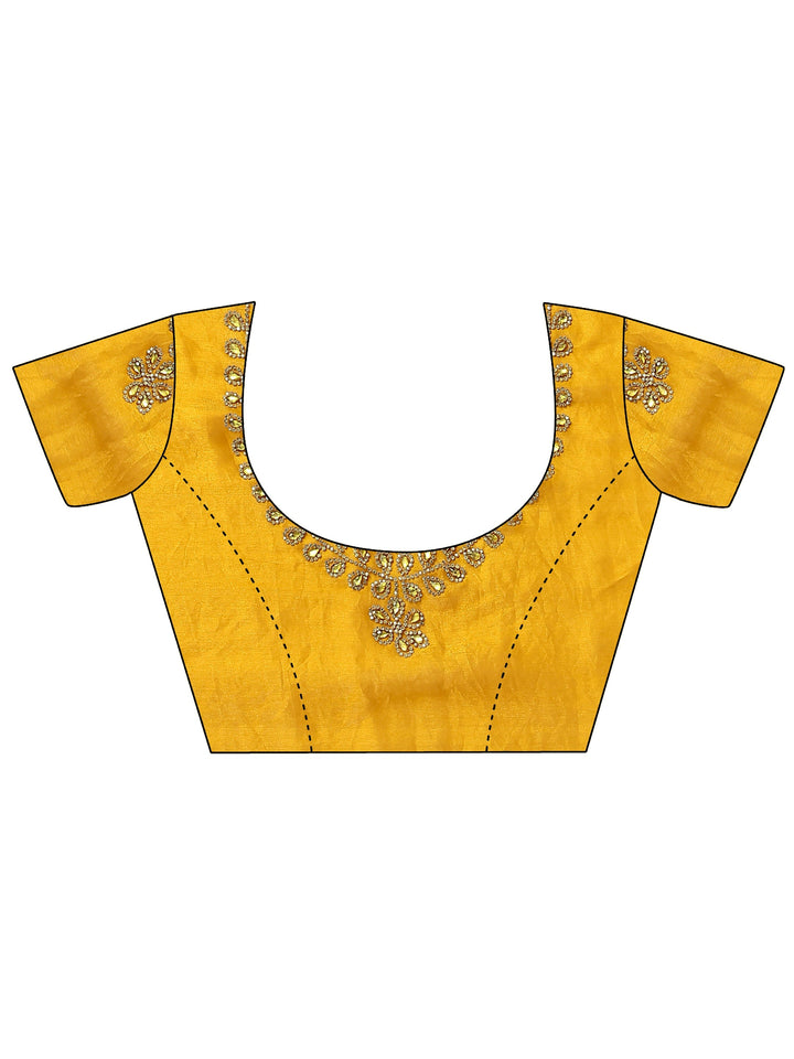 Mustard Embellished Silk Blend Saree With Unstitched Blouse Piece