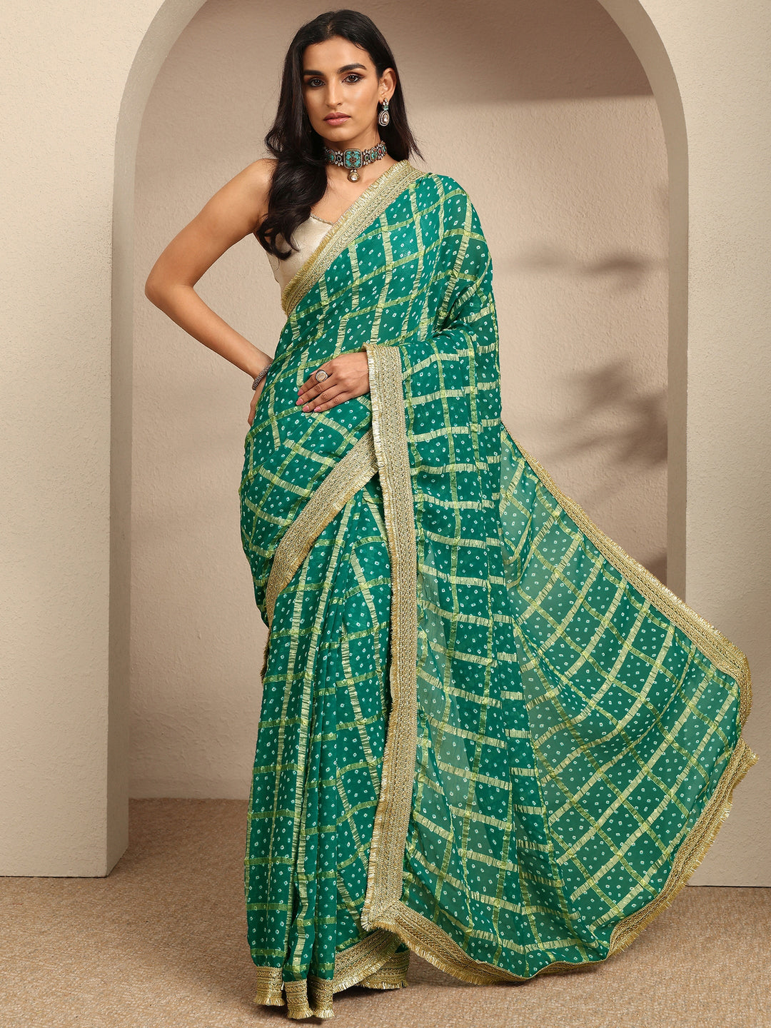 Blue Bandhani Printed Silk Blend Saree With Unstitched Blouse Piece