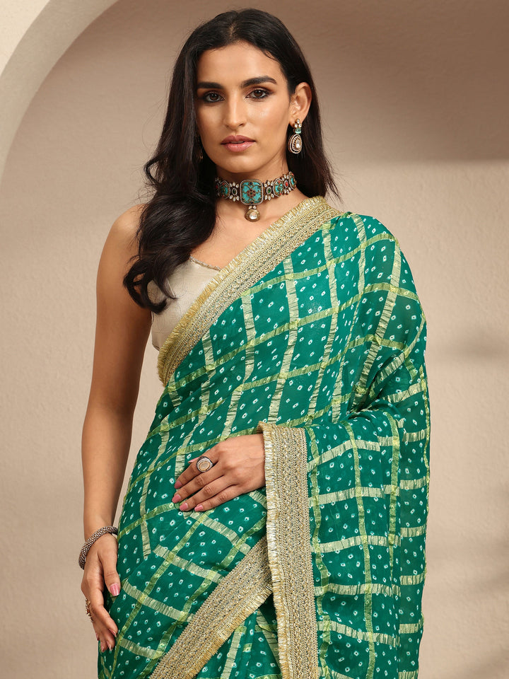 Blue Bandhani Printed Silk Blend Saree With Unstitched Blouse Piece