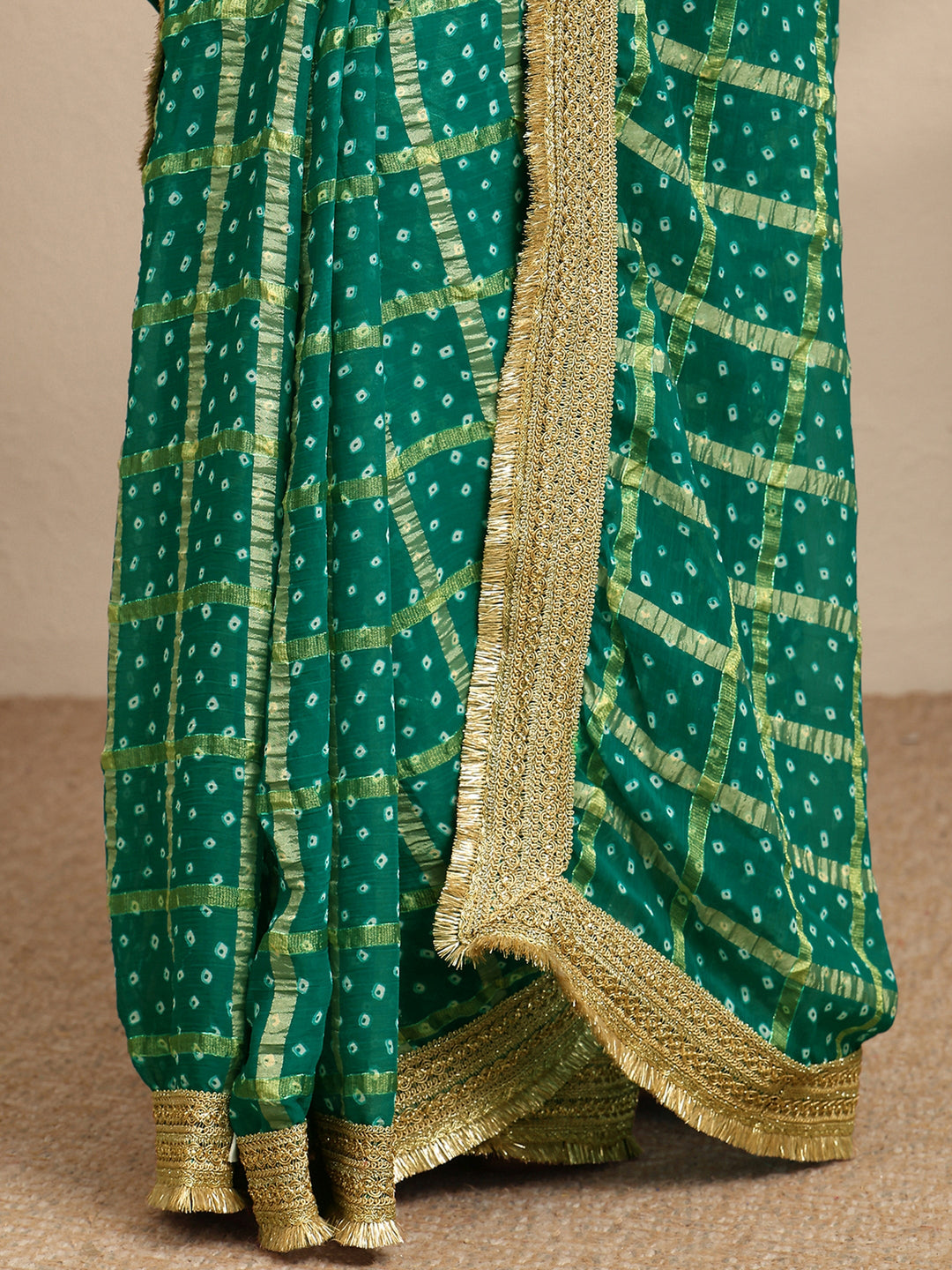 Blue Bandhani Printed Silk Blend Saree With Unstitched Blouse Piece