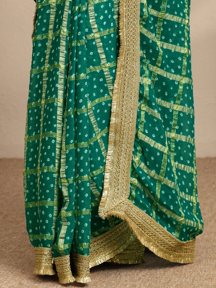 Blue Bandhani Printed Silk Blend Saree With Unstitched Blouse Piece