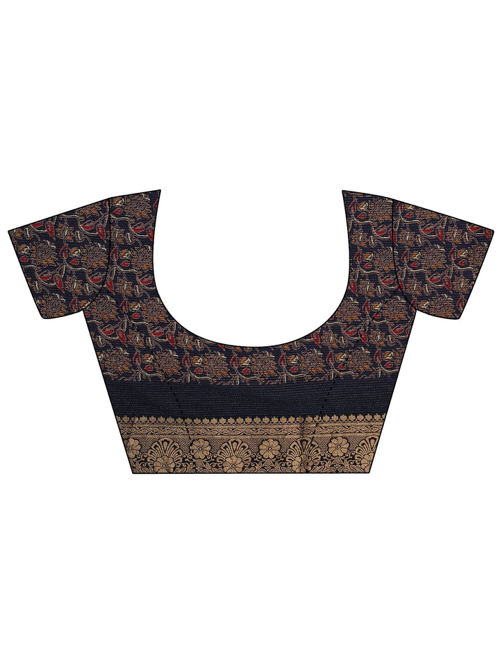 Blue Solid Silk Blend Saree With Unstitched Blouse Piece