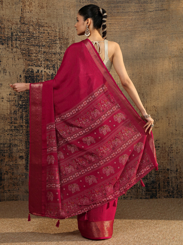 Red Solid Silk Blend Saree With Unstitched Blouse Piece
