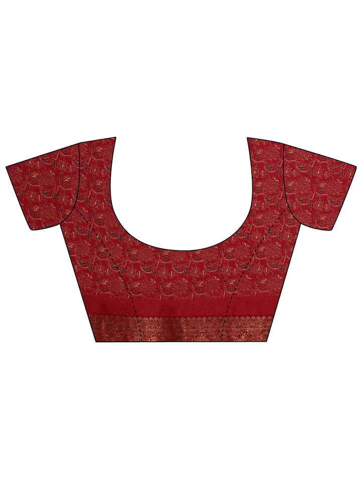 Red Solid Silk Blend Saree With Unstitched Blouse Piece