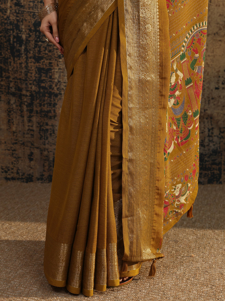 Mustard Solid Silk Blend Saree With Unstitched Blouse Piece