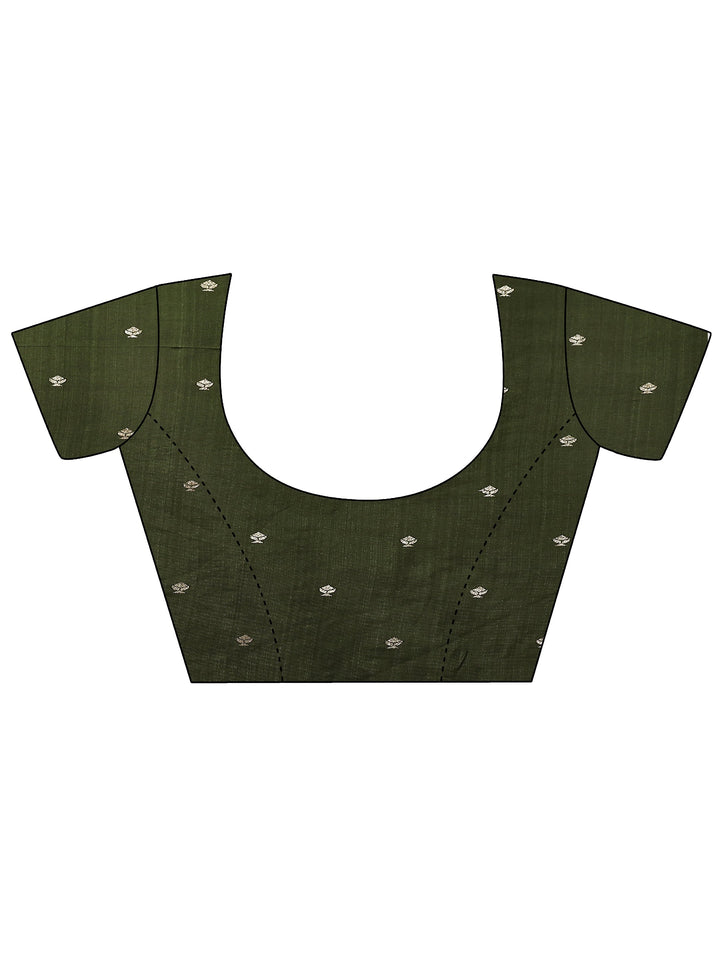 Olive Woven Design Silk Blend Saree With Unstitched Blouse Piece