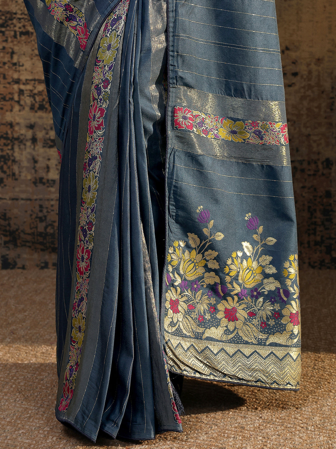 Blue Woven Design Silk Blend Saree With Unstitched Blouse Piece