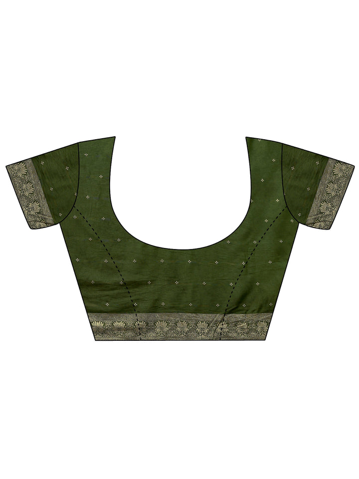 Olive Woven Design Silk Blend Saree With Unstitched Blouse Piece
