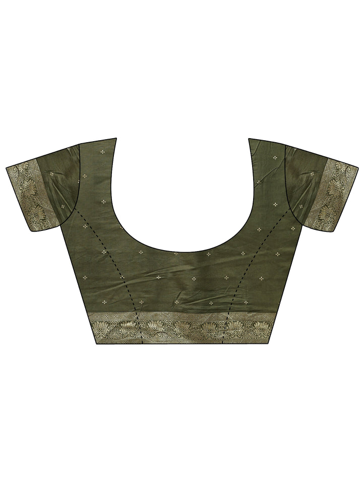 Olive Woven Design Silk Blend Saree With Unstitched Blouse Piece