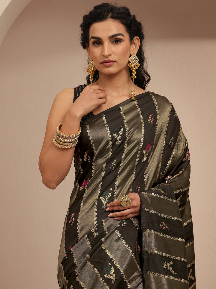 Olive Ikat Woven Design Silk Blend Saree With Unstitched Blouse Piece