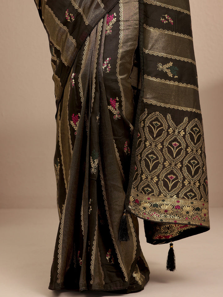 Olive Ikat Woven Design Silk Blend Saree With Unstitched Blouse Piece