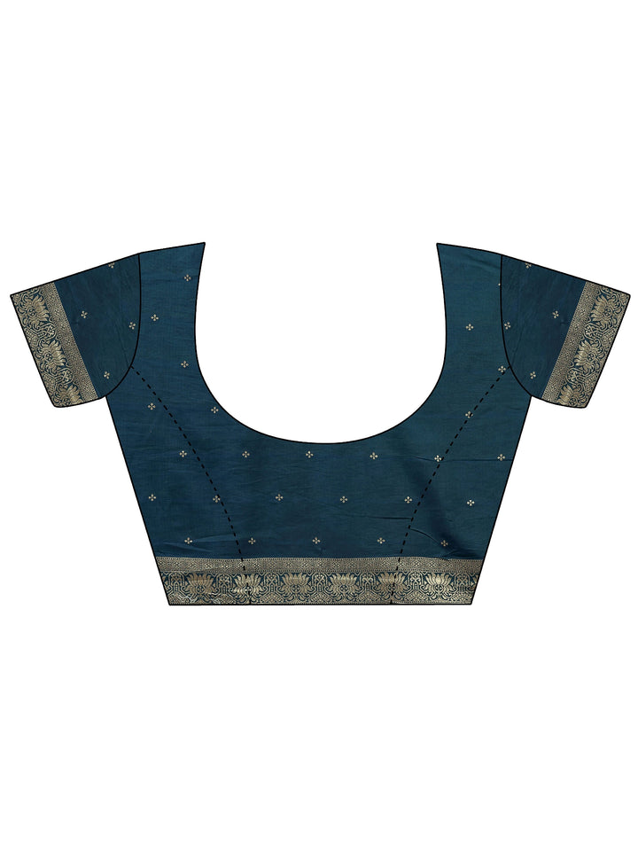 Teal Woven Design Silk Blend Saree With Unstitched Blouse Piece